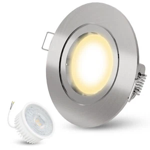LED Einbaustrahler flach LED 5W warmweiß 230V Einbauleuchte Spot rund gebürstet - Bild 1 von 7
