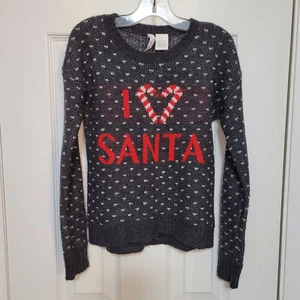 HEART-N-CRUSH DARK GRAY LIGHT WEIGHT I LOVE SANTA SWEATER  GIRLS SZ SM PRE-OWNED - Picture 1 of 3