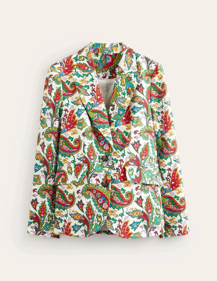 BNWT Boden Marylebone Linen Blazer Jacket Sz UK 12 Ivory Multi Paisley - Image 1 of 4