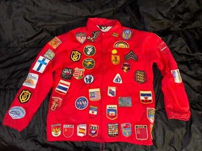 Montgomery Ward красный ветровка куртка с 80 + нашивки мира, военные, NASA, +👀 - Изображение 1 из 4