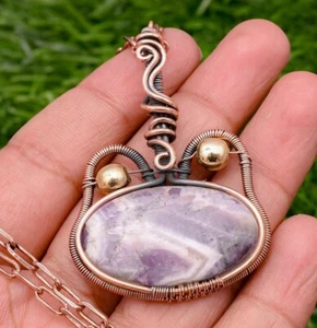Amethyst Lace Cat Shape Copper Wire Wrapped Handmade Jewelry Pendant Necklace - Picture 1 of 7