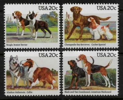 US 1984 #2098-2101 Dogs 20c Set of 4 Single Stamps Mint NH MNH - Image 1 of 2