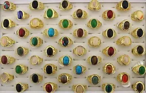 Newest Wholesale Mixed Lot 25pcs Natural stone Men's Rings Gold P Jewelry GS153 - Picture 1 of 4