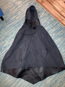 Moses Nadel Woll- und Lederponcho * Designer NYC * - Bild 1 von 7