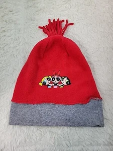 Vintage Y2K Youth Powerpuff Girls Cartoon Network Fleece PomPom Winter Hat Red - Picture 1 of 9