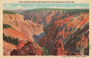 Vintage Grand Canyon von Grand View Yellowstone Nationalpark Leinen Postkarte - Bild 1 von 2