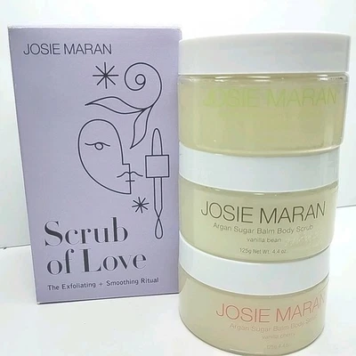 Josie Maran Argan Sugar Scrub of Love Trio 4.4oz Vanilla Cherry, Bean & Pear NIB - Image 1 of 4