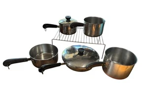 1801 Revere Ware Copper Bottom Cookware Teapot Saucepans Pots Skillet Lot of 5 - Picture 1 of 8