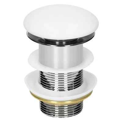 Ablaufgarnitur Keramik für Waschbecken ohne Überlauf Ventil Pop Up Weiß - Bild 1 von 4