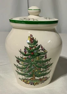 Difícil de encontrar Vintage Spode Árbol de Navidad Bote mediano con tapa Tarro de jengibre 6-7/8" - Imagen 1 de 6