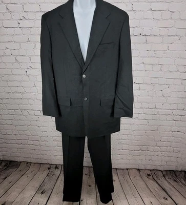 Conjunto de traje completo Perry Ellis negro mezcla de lana chaqueta de muesca 42 pantalones plisados 34x30 Foto 1 de 4