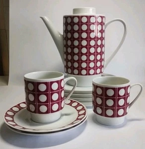 Vintage Melitta Coffeepot, 2x Cups & Saucers & 4x Plates Domino red 1960s' - Picture 1 of 13