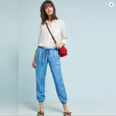 Anthropologie Cloth & Stone Chambray Polka Dot Jogger Pants sz S - Image 1 of 4