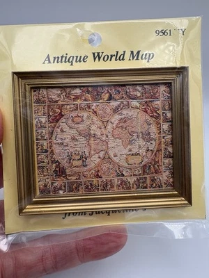 Casa de muñecas miniatura 1:12 obra de arte enmarcada mapa antiguo del mundo Foto 1 de 4