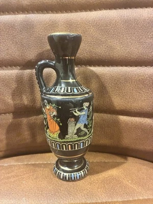 Vintage Greek Amphora Vase Replica Ancient Greek Pottery Black - Image 1 of 4