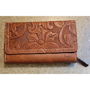 Born Concept b.o.c. Saddle Millstone Deluxe Fold Over Wallet Carved Faux Leather - Picture 1 of 5