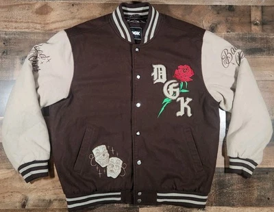 DGK Varsity Jacket Mens XL Brown Tan Represent Letterman Blessed Skull Wings  - image 1 of 4