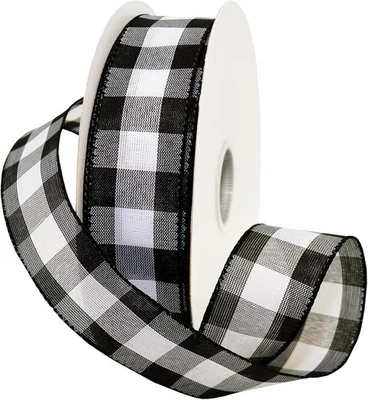 7398.40/50-613 Cambridge 1.5" X 50 YD Wired Ribbon, Black and White, Buffalo ... - Image 1 of 4