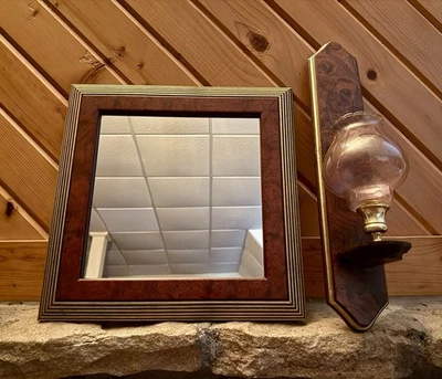 Vintage 17” Wall Sconce with Matching 13.75” Mirror - Image 1 of 4