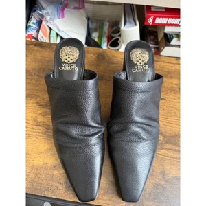 Vince Camuto Cuero Negro Tacón Mules Punta Tacón Bloque Talla 10 - Imagen 1 de 7
