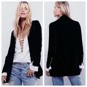 Chaqueta Blazer Free People Yesterday's Muse Luxe Terciopelo Abierto Relajado Negra Talla L - Imagen 1 de 11