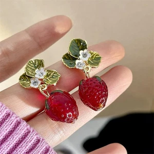 Delicati orecchini goccia fiore fragola per donna simpatici 3d frutta gioielli regalo - Foto 1 di 27