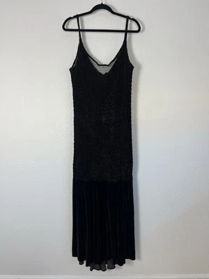 Винтажный коричневый бархат шелк ар-деко гофрированный официальный падение талии платье XL - Изображение 1 из 4