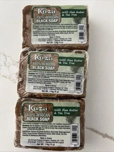 KUZA 100% AFRICAN BLACK SOAP WITH SHEA BUTTER AND Tea Tree 4oz Lot of 3 Bars - Picture 1 of 1