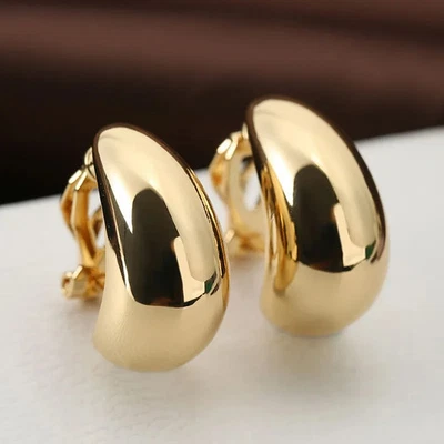 1 Pair Metal Clip Earrings Women Droplet Smooth Classic No Pierced Jewelry - Image 1 of 4