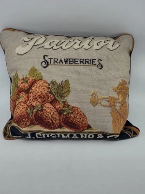 Travesseiro de ponta de agulha Patriot Strawberries J. Cusimano & Co. vintage publicidade de frutas - Imagem 1 de 4