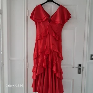 Boohoo Red Satin Ruffle Dress Size 12 - Picture 1 of 6