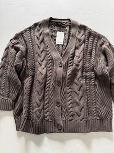 Quitte Damen 100% Bio Baumwolle Oversize Zopfmuster Strickjacke L meliert braun Neu mit Etikett! - Bild 1 von 3