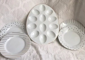 Threshold Deviled Egg Platter W/ Gold Accents, Plus 4 Matching Appetizer Plates - Picture 1 of 3