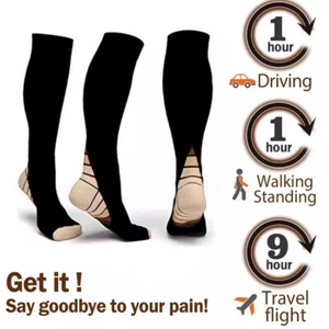 NHS Compression Socks Varicose Veins Flight Travel Running Black Beige - Picture 1 of 7