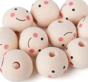 Smile Face Painting Round Natural Wooden Beads DIY Handcraft Jewelry Making DIY - Picture 1 of 8