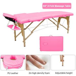 84''L 2-Folding Massage Bed Spa Bed Foldable Salon Bed Portable Beauty Rose