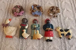 Vintage 80s Resin Hand Painted Farmhouse Magnets/ Clips Lot Of 8 - Picture 1 of 17