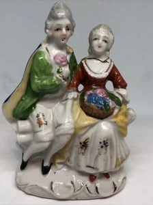 Vintage Victorian Figurine Couple on Bench with Flower Basket Occupied Japan - Picture 1 of 6
