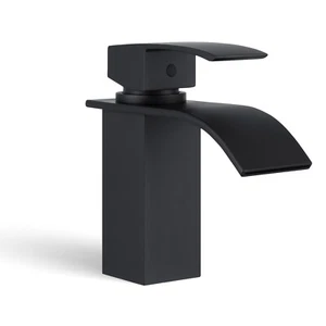 ACA Matte Black Basin Mixer Tap Square Waterfall Vanity Sink Solid Brass Faucet - Picture 1 of 7