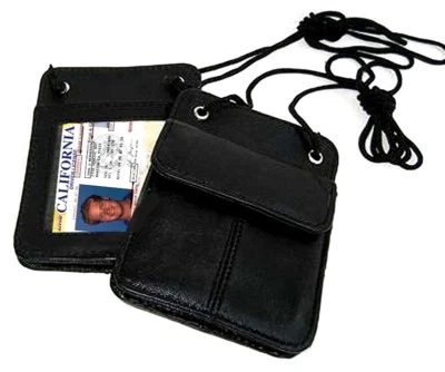Genuine Leather ID Card Pocket Holder ID Badge Wallet with Neck Strap - Image 1 of 4