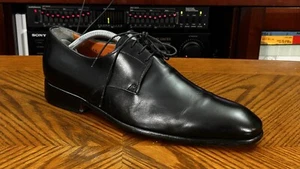 Santoni Men's polished black leather Derby shoe Lace Up Sz 9.5D - Picture 1 of 13