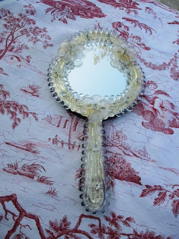 VINTAGE ITALIAN 1950's MURANO GLASS HAND/WALL MIRROR FLOWERS ANTIQUE NEW STOCK ! Cover