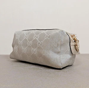 Authentic GUCCI Cosmetic Pouch 153228 GG Canvas Silver Lame Lovely Heart USED - Picture 1 of 22