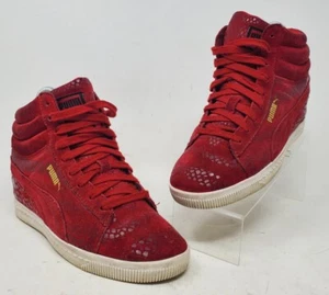 Sneakers alte Puma zeppa nascosta paracadute donna taglia 5,5 rosso scamosciato - Foto 1 di 8
