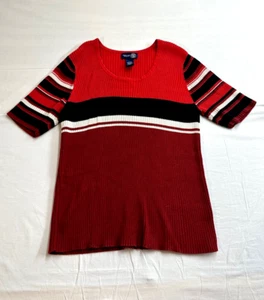 Venezia Jeans Clothing Co. Womens Sweater Red Striped 3/4 Sleeve Size 18/20 - Picture 1 of 6