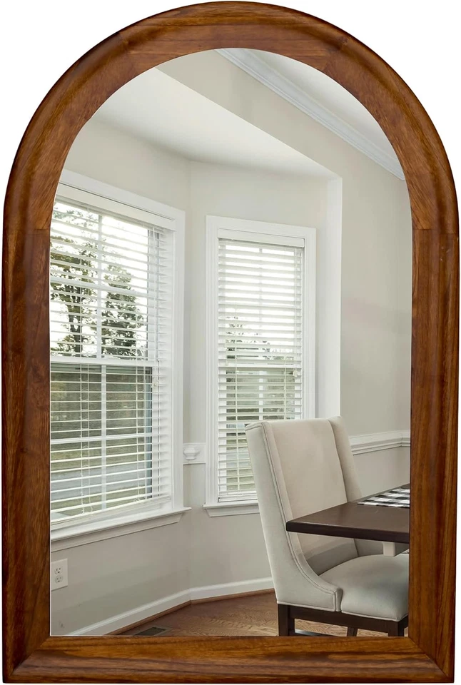 Arched Bathroom Mirror 24X36 Inch, Walnut Brown Wood Framed Arch Mirror for Livi - Image 1 of 4