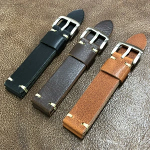 Size 18/20/22mm Handmade Military Style Genuine Cow Leather Watch Strap Band 166 - Picture 1 of 6