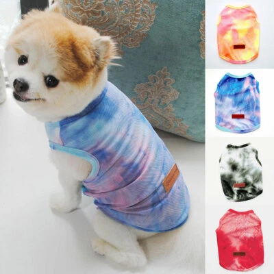 Tie Dye Pet Costume Dog T-shirt Dog Sleeveless Shirt Breathable Pet Vest Cloth ↔ - Image 1 of 4