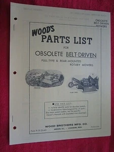 VINTAGE WOODS OBSOLETE BELT DRIVEN PULL & REAR MOUNTED ROTARY MOWERS PARTS LIST - Picture 1 of 3
