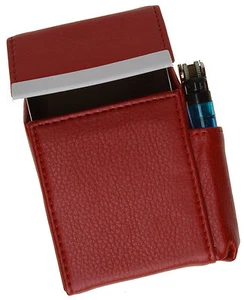 Red Cigarette Hard Case Leather Flip Top Lighter Holder Men Women - Picture 1 of 9